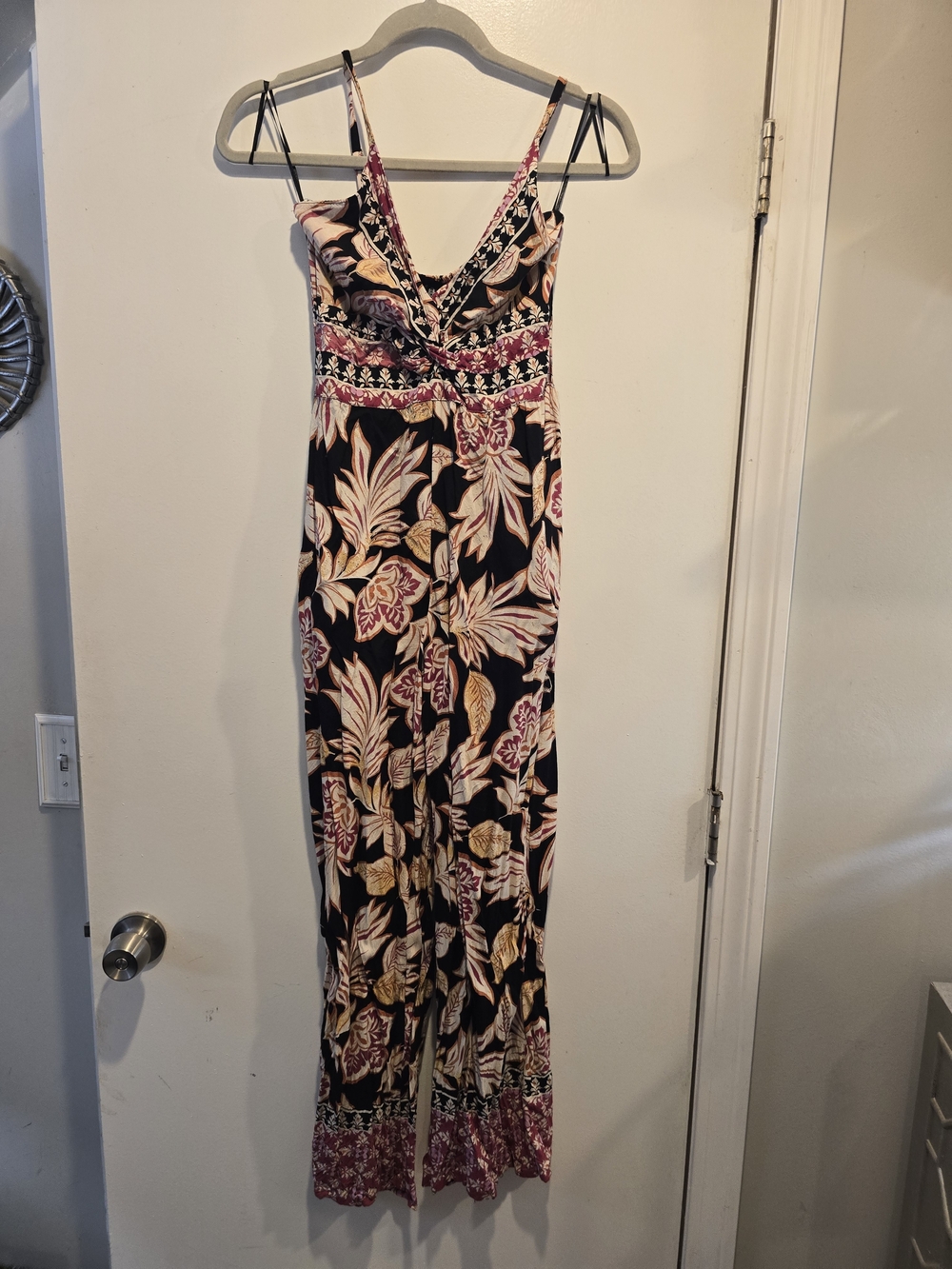 Angie Floral V-Neck Jump Suit in Black, Cream & Pink